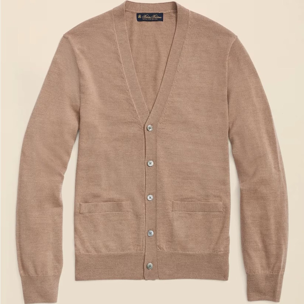 Brooks Brothers Supima Cotton Tan Cardigan Sweater Mens size Large